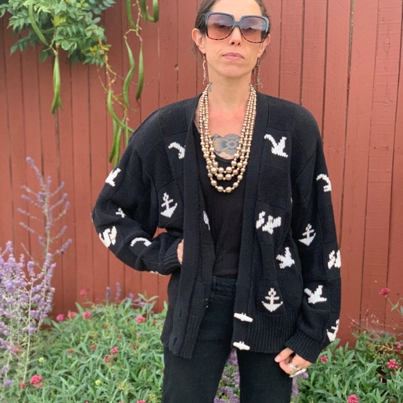 Herman Geist Vintage Nautical 1990s Cardigan Sweater Hand Embroidered M/L - Picture 7 of 11